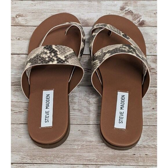 Steve Madden Athens ATHN01S1 Womens 8 M Beige Snake Print Flat Strappy Sandal - Picture 5 of 9